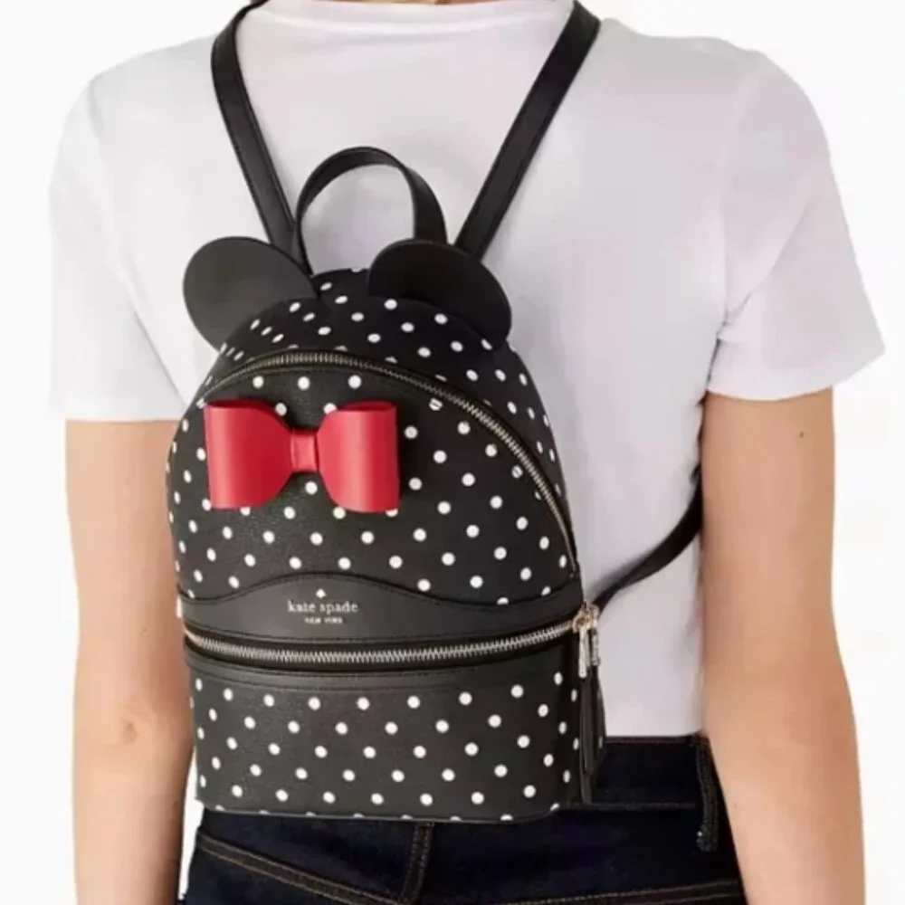 Kate Spade New York X Disney Minnie Dome Backpack Polka Dot Leather - Picture 2 of 7